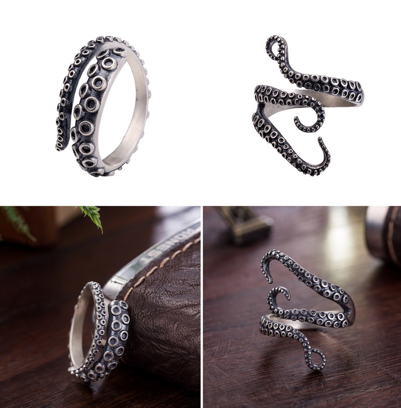 925 Sterling Silver Octopus Tentacles Ring Adjustable Men & Etsy