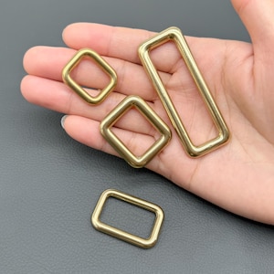 Heavy Duty Rectangle Ring, Solid Brass Seamless Metal One Loop Slide Buckle for Bag Belt Purse Making, Leather Strap Dog Collar Hardware