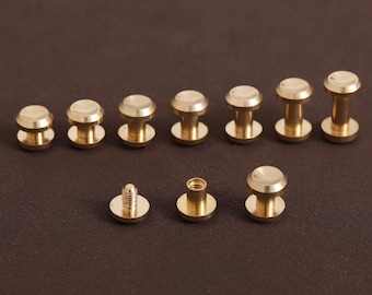 10 Sets Brass Flat Rivets, Brass Concave Cap Screwed Studs/ Button Leather Bucket Staples ,Rod Length-4-12mm