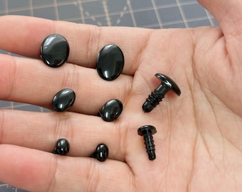 Safety Eyes Oval Toy Safety Eyes Black Plastic sizes for Teddy bears, Dolls, Knitted & Crochet Toys