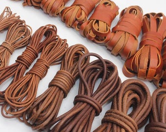 5 Meter Genuine Cow Leather Cord: Flat/Round Thong, DIY Bracelet Rope