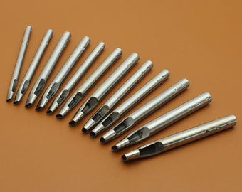 Utensili per fustellatura di pelle cava piatta/ovale, per fori oblunghe, per cuciture di cinture, borse e cinturini.