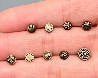 4-8mm Bronze Finish Metal Mini Doll Buttons: Antique Bronze, Miniature (10 pcs)