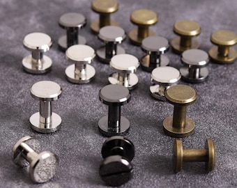 10 Sets Brass Flat Surface Rivets - I-Shaped Rivets/Concave Cap Studs - (Rod Length 4-10mm)