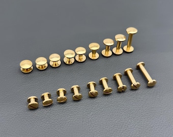 10 Sets Brass Arc Surface Rivets , Brass Concave Cap Screwed Studs/ Button Leather Bucket Staples ,Rod Length-4-12mm