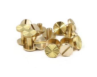 10 Sets Sunflower Brass Rivets, Brass Cap Screwed Studs/ Button Leather Bucket Staples ,Rod Length-4-12mm