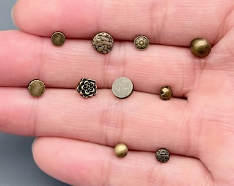 4-8mm Bronze Finish Metal Mini Doll Buttons: Antique Bronze, Miniature (10 pcs)
