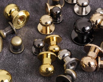 10 Sets Brass Rivets, Brass Cap Screwed Studs/ Button Leather Bucket Staples
