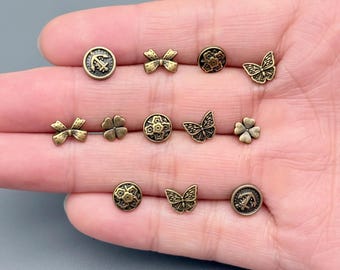 Bronze Finish Metal Mini Doll Buttons: Antique Bronze, Miniature (10 pcs)