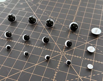 Offset Pupil Tiny White/Black Mushroom Buttons: Domed Animal Eyes for Dolls