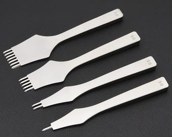 Juego de cinceles de acero para coser cuero DC53: puntas francesas/diamantadas, 3/4 mm
