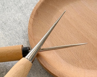 Leather Awl Tool Wood Handle – Leathercraft Stitching Punch Tool for DIY Projects