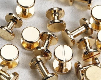 10 Sets Rack Plating Brass Flat Rivets - Concave Cap Studs - (Rod Length 4-10mm)