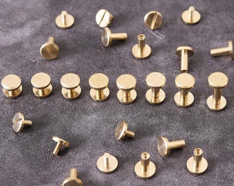 10 Sets Brass Flat Rivets , Brass Concave Cap Screwed Studs/ Button Leather Bucket Staples ,Rod Length-4-20mm