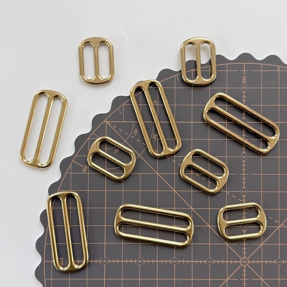 Adjuster Slider Buckles, Solid Brass Seamless Blet Strap Rectangle Buckle, Brass Loop Leather Bag Strap Adjust Buckle