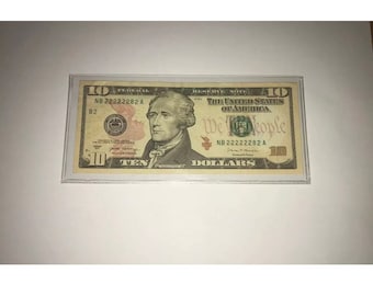 10 Dollar Bill 2017 Nice Almost Solid Serial 22222282