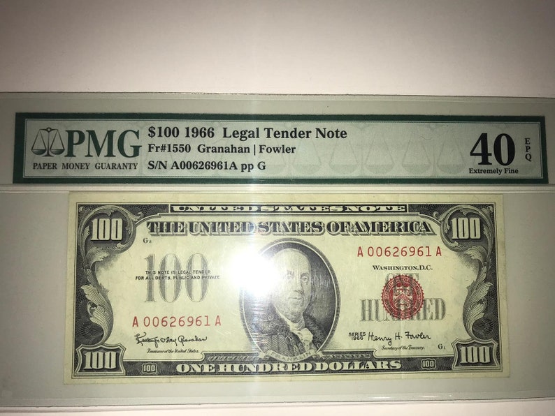 100 dollar bill 1966 Hundred Dollar Bill Red Seal PGM 40 Etsy