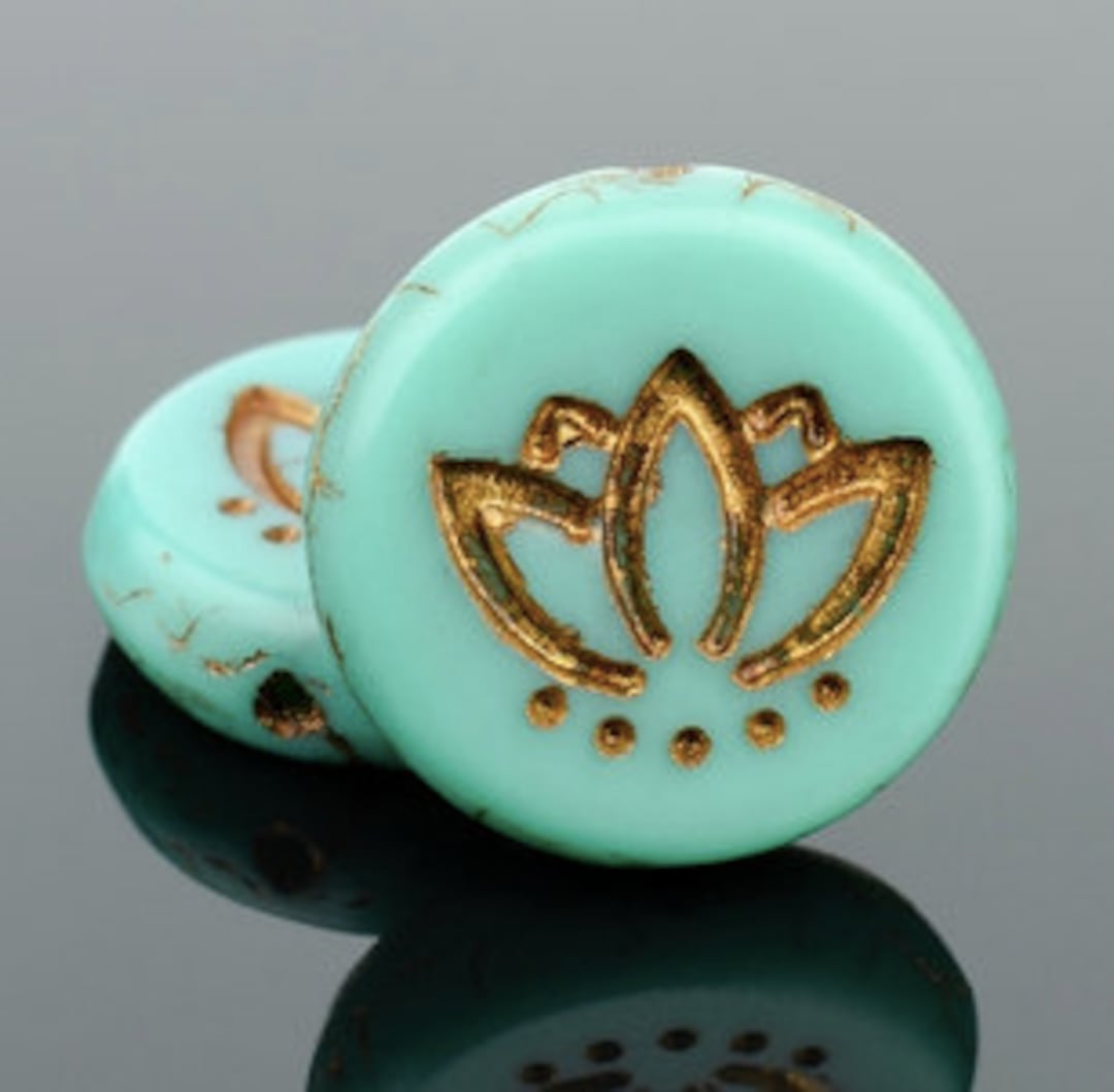 14mm Lotus Flower Coin Coin With Lotus Flower Turquoise Opaque - Etsy