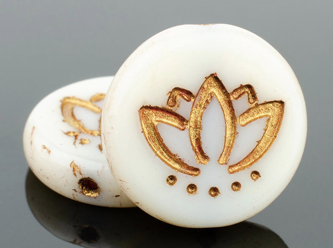 14mm Lotus Flower Coin Ivory Opaque With Dark Bronze Etsy