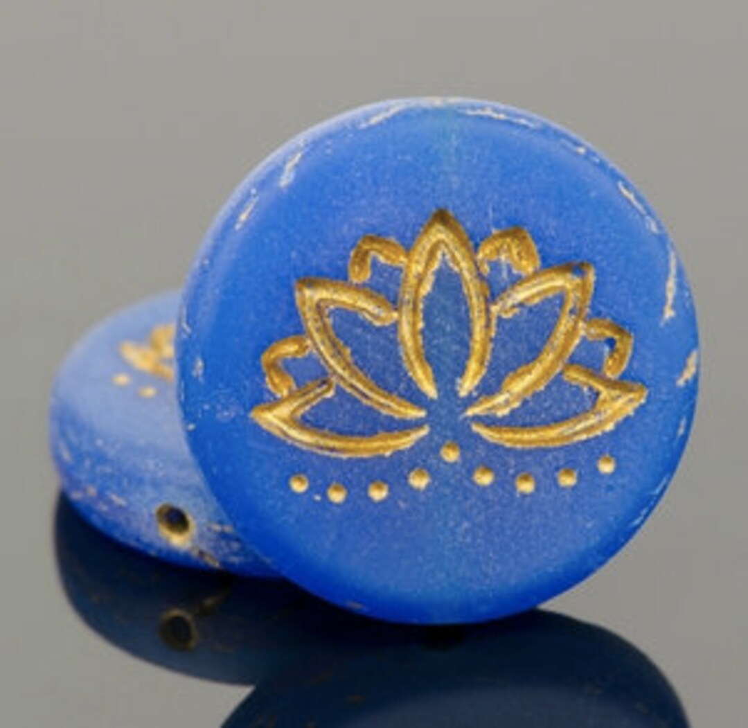 19mm Lotus Flower Royal Blue Coin Gold Finish Beads Lapis Etsy