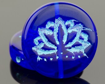 19mm Lotus Flower Transparent Blue Coin blue finish Beads,Czech Glass Beads For Jewelry Making,Sea glass,Coin Lotus Beads,Yoga Beads Ohm