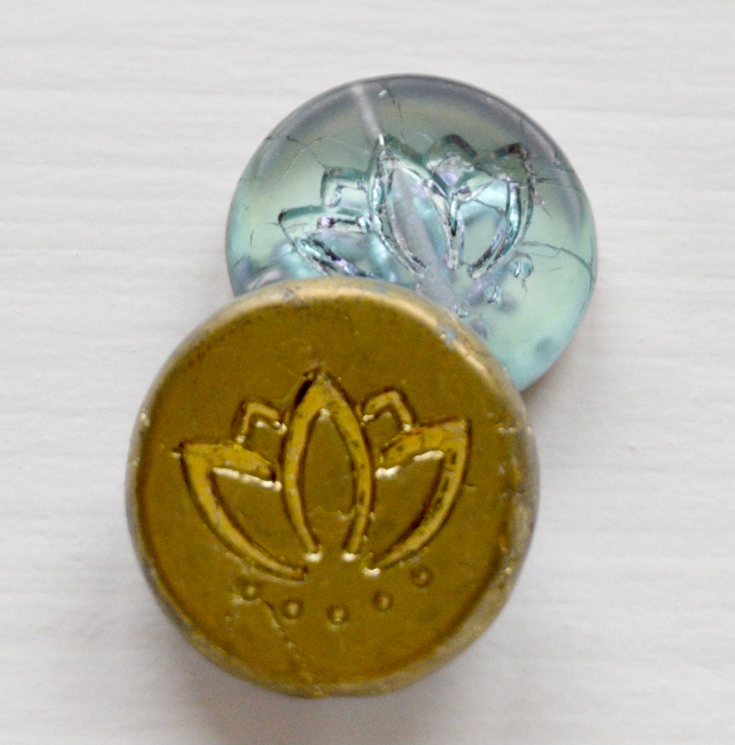 14mm Gold Iridescent Lotus Flower Coin Beadsczech Glass Beads Etsy