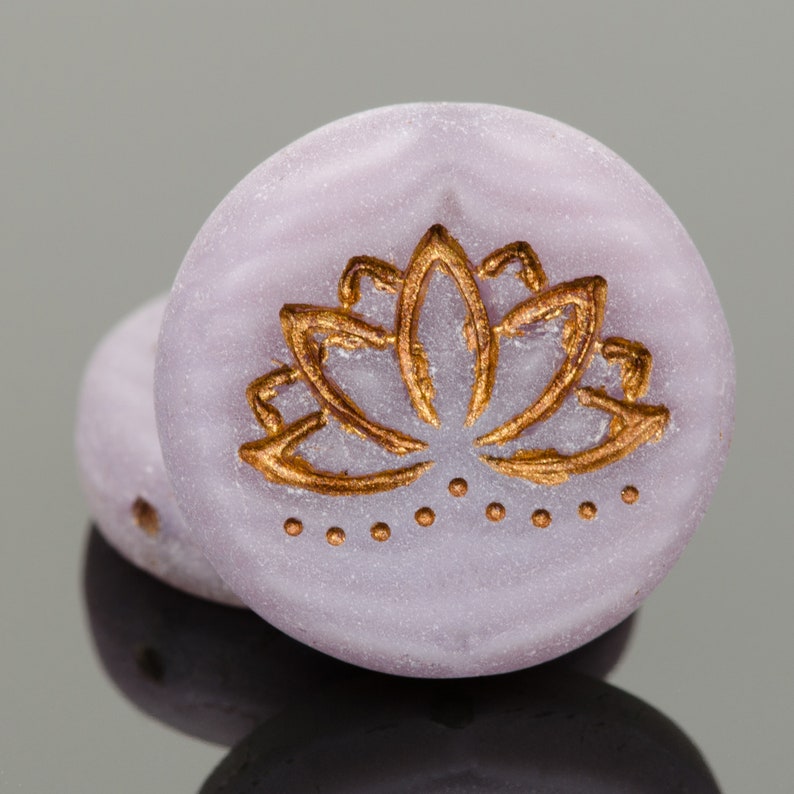 19mm Lotus Flower Coin Metallic Lavender Beads Czech Glass | Etsy