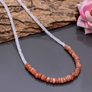 White Rainbow Moonstone Necklace, Rainbow Moonstone Rondelle & Sunstone Beaded Jewelry Necklace, Moonstone  Sunstone Designer Jewelry