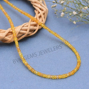 Natural Yellow Sapphire Faceted Rondelle Beads Necklace,Yellow Sapphire September Birthstone Jewelry Sapphire Bead Jewelry Gemstone Necklace