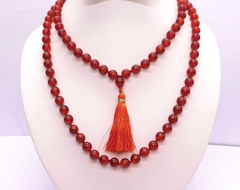 Carnelian Smooth Mala Beads,108 Beads Hand Made Mala Necklace,Prayer Beads,Yoga Jewelry,Beaded Tassel Necklace,Tassel Holy Beads Garland