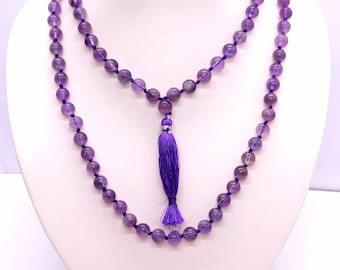 Amethyst Jaap Mala-Amethyst Necklace-108 Hand Knotted Mala-For Meditation,Tassel Mala Necklace ,Prayer perle Meditation Mala Rosary