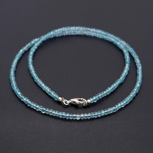 Gorgeous Ocean Blue Apatite 3MM Faceted Roundel Beads Necklace-Faceted Dainty Apatite Jewelry,Gemstone Beads Necklace,Apatite Beads Necklace