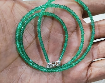 AAA+ Zambian Emerald Beaded Necklace, 3 mm Emerald Faceted Rondelle Beads Necklace, Emerald Jewelry, Green Emerald Necklace, Birthday Gift