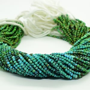 AAA+ Natural Arizona Turquoise Blue Green Micro Faceted 3 MM | Turquoise Beads 3mm Turquoise Gemstone 13 inch Strand for Jewelry Making