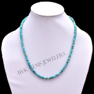 Natural Turquoise Beaded Necklace,5mm Turquoise Faceted Rondel Beads Necklace, Arizona Turquoise Necklace, Genuine Turquoise Beaded Necklace