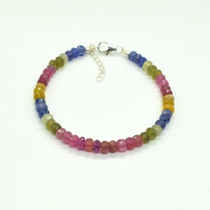 MULTI COLOR Sapphire Bracelet September Birthstone Jewelry Faceted Sapphire Beads Bracelet Gemstone Bracelet Sapphire Jewelry Christmas Gift