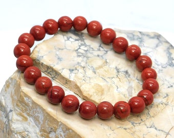 Natürliches Roter Jaspis Armband,8 mm Jaspis Perlen,Edelstein Armband,Yoga,Meditations Armband,Stretch Fit,Mann,Frauen,Viel Glück,Reichtum Armband