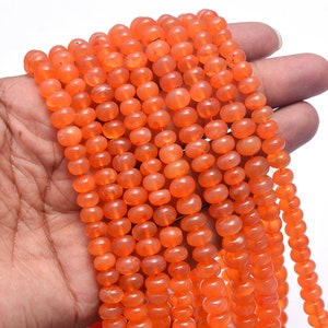 Natural Carnelian Smooth Rondelle Shape Beads 6 To 9 MM | Carnelian Beads | Carnelian Gemstone  | Carnelian Smooth Beads for Jewelry Making