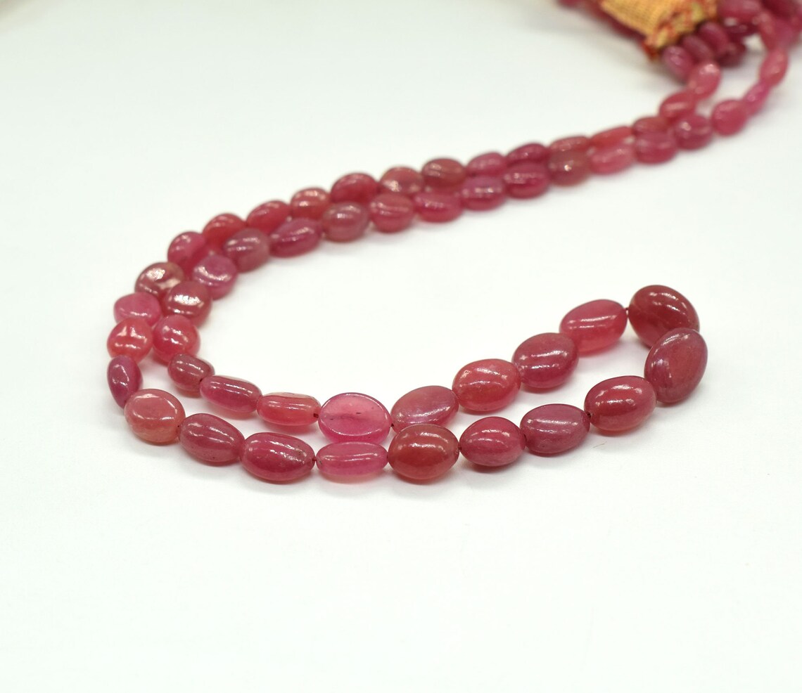3 Strand Ruby Smooth Oval Beads NecklaceRuby Gemstone Etsy