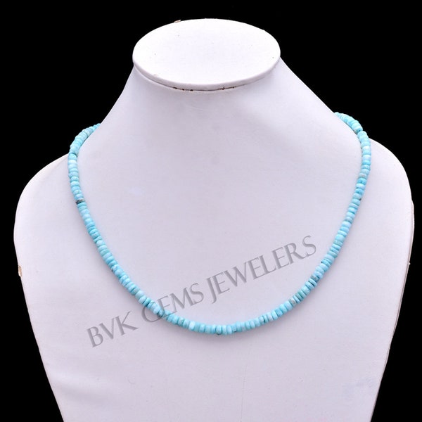 Collier de perles de Larimar naturel AAA +, collier de perles Rondell à facettes Larimar de 4-5 mm, collier de pierres précieuses de Larimar dominicain, cadeau de Larimar pour elle