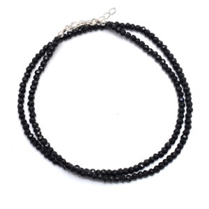 Natural Black Spinel Beaded Necklace, 3-3.5 mm Rondelle Faceted Spinel Beads Necklace, Dainty Tiny Minimalist Black Spinel Choker Necklace