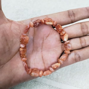 Natural SunStone Bracelet, Genuine Sunstone Jewelry Beaded Bracelet, Sunstone Tumble Nuggets shape Stretchable Bracelet Gift Jewelry