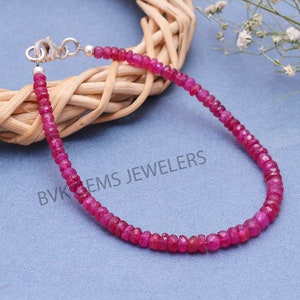 Natural Ruby Faceted Rondelle Beads Bracelet, Ruby Gemstone Beads Bracelet,  Ruby Beads Bracelet, Red Ruby Bracelet, 3-3.5MM Ruby Jewelry