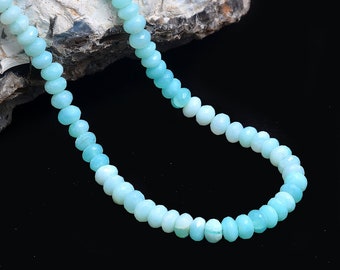 Blue Peruvian Opal Faceted Rondelle Beads Necklace, 6-6.5mm Opal Gemstone Bead Necklace, AAA+ Opal Beaded Necklace Jewelry Gift For Her