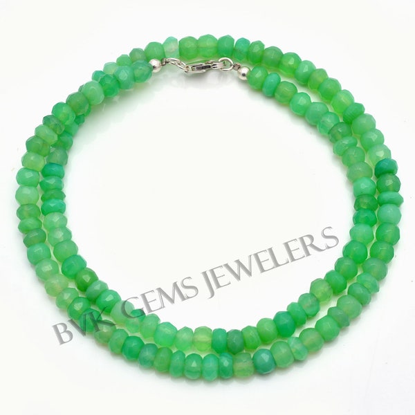 Beautiful Mint Green Chrysoprase Beaded Necklace, 5.5-6 mm Chrysoprase Faceted Rondelle Beads Necklace, Chrysoprase Gemstone Beads Necklace
