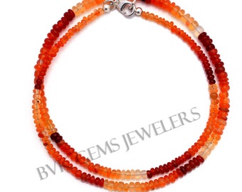 Natural Mexican Fire Opal Beaded Necklace, 4-5 mm Fire Opal Smooth Rondelle Beads Necklace- Opal Beaded Jewelry, Fire Opal Beads Jewelry