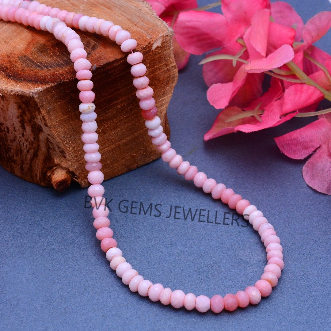 Collana Artigianale Con Opale Rosa Peruviano Autentico. Pietre Lisce A Rondelle Da 6 A 11 Mm, Lunghezza 45,7 Cm. Un Gioiello Naturale E Rilassante. - 3