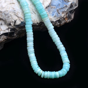 Aqua Blue Opal Beaded Necklace, 7 mm 16 inch  Blue Opal Gemstone Necklace, Smooth Tyre, Aqua Blue Opal Beads Jewelry, Opal Wheel Necklace