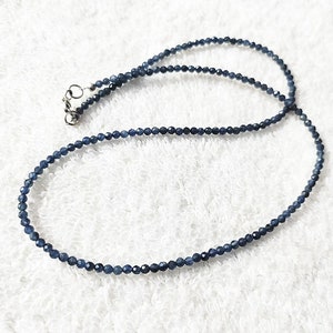 Natural Blue Sapphire Beaded Necklace, 2.5MM Blue Sapphire Faceted Round beaded Jewelry Necklace, Blue Stone Beads Blue sapphire Necklace