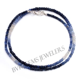 Christmas Sale-Sapphire Faceted Rondell Beaded Necklace Gemstone ,Blue Sapphire 3-4mm Beads Necklace, Ombre Sapphire Jewelry Christmas Gift